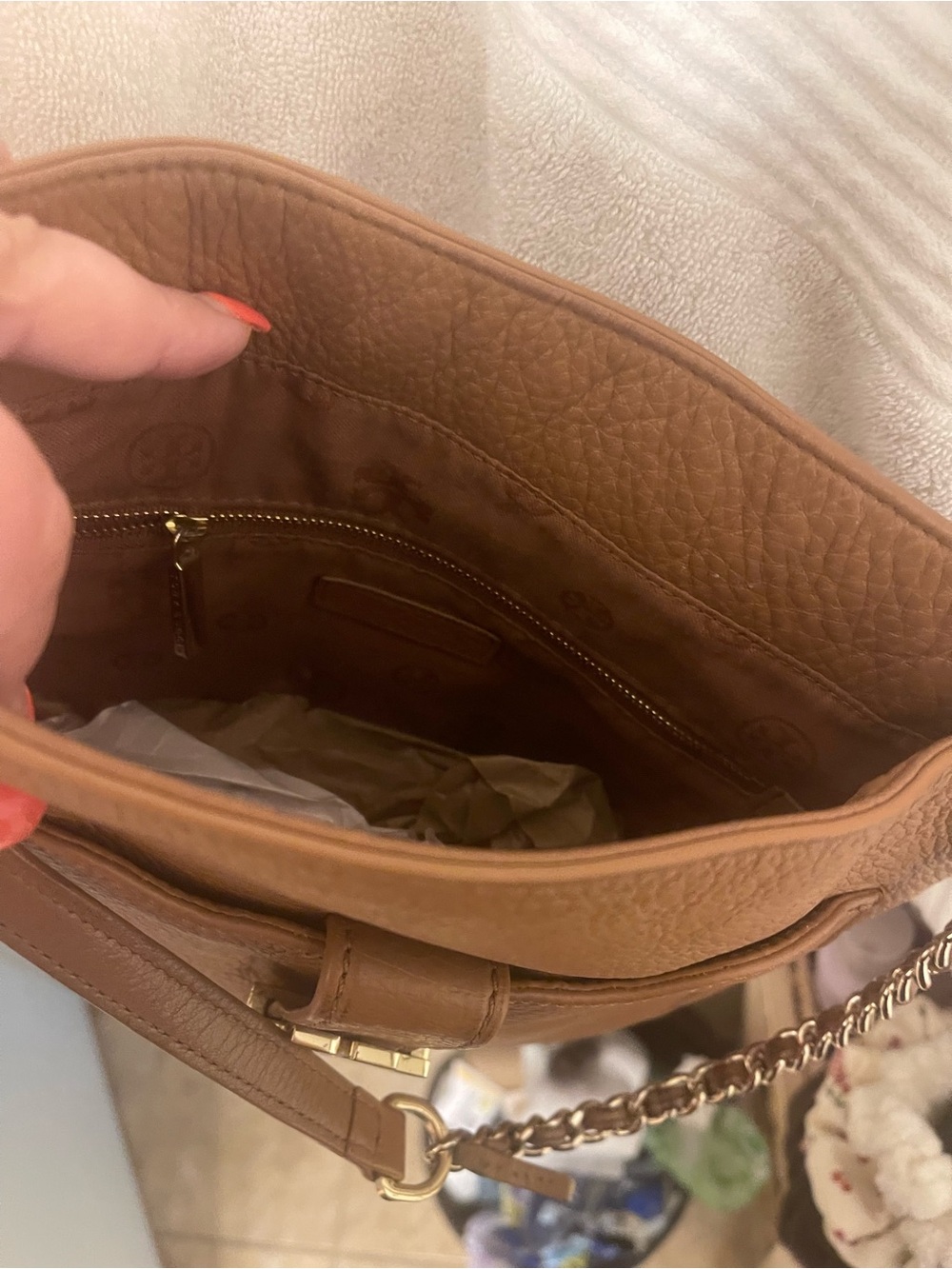 Tory Burch Cognac Leather Chain-Shoulder Bag - Picture 4 of 6